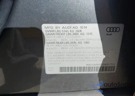 2015 Audi Q5 3.0 Tdi Premium Plus из США, поврежденный, VIN WA1CMAFP1FA057722